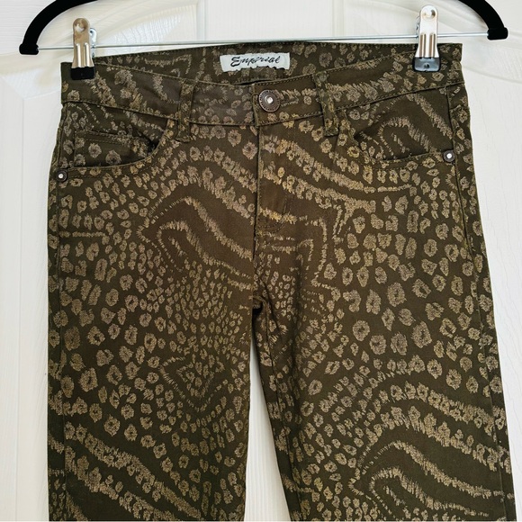 EMPIRIAL Olive Green & Gold Leopard Skinny Stretch Jeans Jr5/26 - Picture 4 of 8